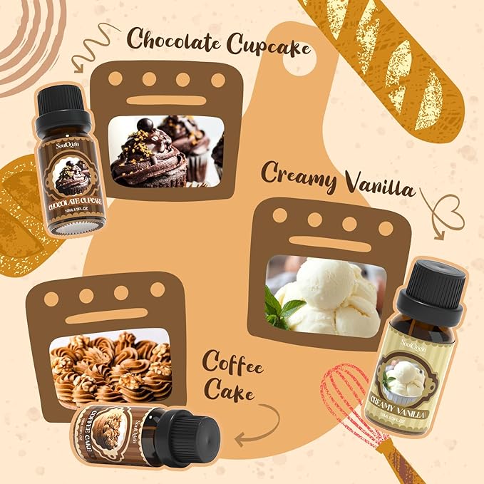 Bakery Essential Oils Set, Fragrance Oil Set for Diffuser, Scent Diffuser Oil for Candle Making- Chocolate Cookies, Creamy Vanilla, Coffee Cake, Pumpkin Pie, Candy Cookies, Cinnamon Rolls