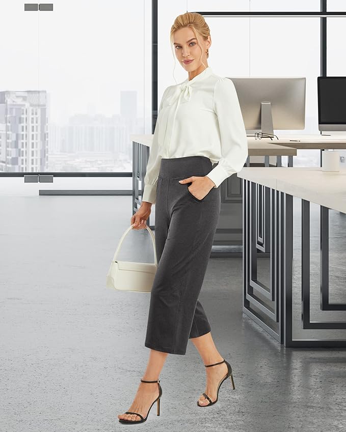 Promover Capri Pants for Women Wide Leg Yoga Cropped Pants with Pockets Loose Casual Summer Pants