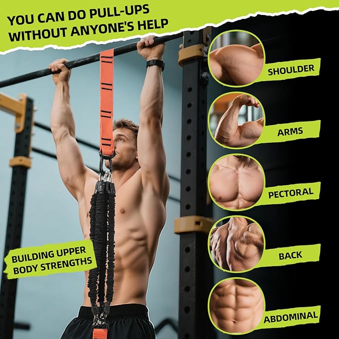 Pull Up Assistance Bands 260lbs – Heavy Resistance Bands for Pull Ups with Feet Rest, Height Adjustable Pull Up Bar Bands, Strength Training Workout Equipment