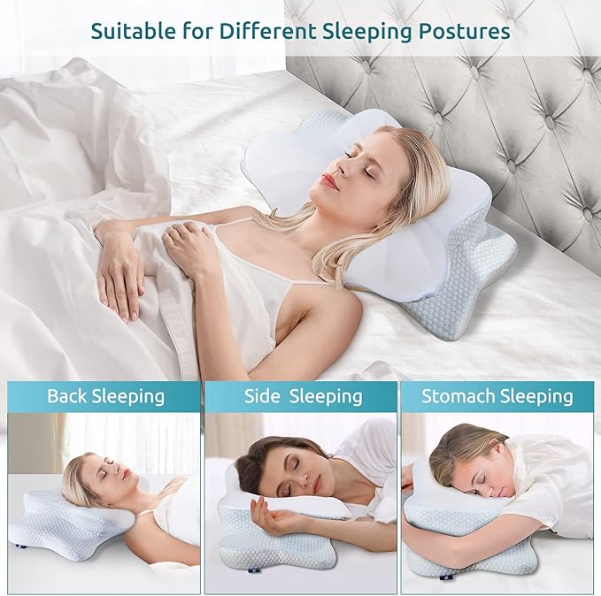DONAMA Cervical Pillow for Neck Pain Relief,Contour Memory Foam Pillow,Ergonomic Orthopedic Neck Support Pillow for Side,Back and Stomach Sleepers with Breathable Pillowcase-Blue