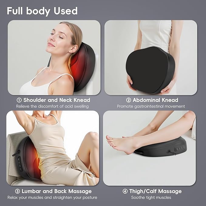 Corded Back Massager with Heat Plug-in Full Body Shiatsu Neck Massage Deep Kneading for Neck Shoulder Leg Waist, Gift for Women and Men for Office, Home, Black