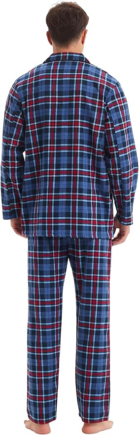 GLOBAL Men's Pajamas Sets 100% Cotton Flannel Sleepwear Long-Sleeve top & Bottom