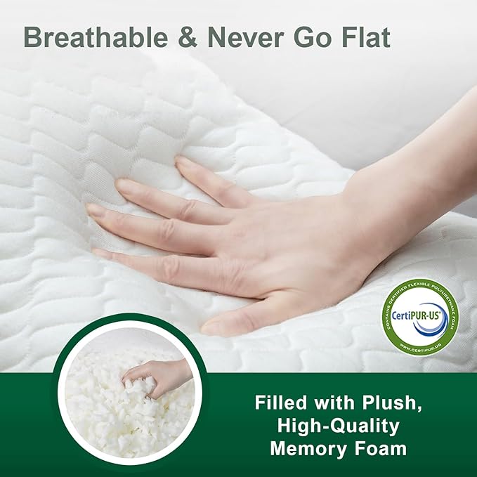 Shredded Memory Foam Pillows – Adjustable Loft, Orthopedic Support for Side/Back Sleepers, Pressure Relief for Cervical Spine, Machine Washable (Queen Size)