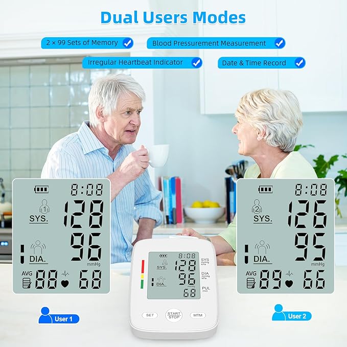 AILE Blood Pressure Monitor, Upper Arm Blood Pressure Machine, Automatic Blood Pressure Monitors for Home Use BP Monitors with Large Cuff 8.7-16.5” Adjustable, 2 * 99 Sets Memory, Digital LCD Display