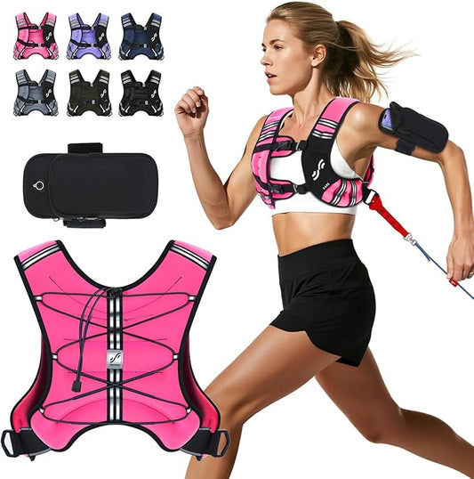 Sportneer Weighted Vest Woman: 8lb/12lb/15lb/20lb/25lb Weight Vest with Detachable Phone Bag, Adjustable Women Weighted Vest Rucking Vest for Walking Strength Training Muscle Building Weight Loss