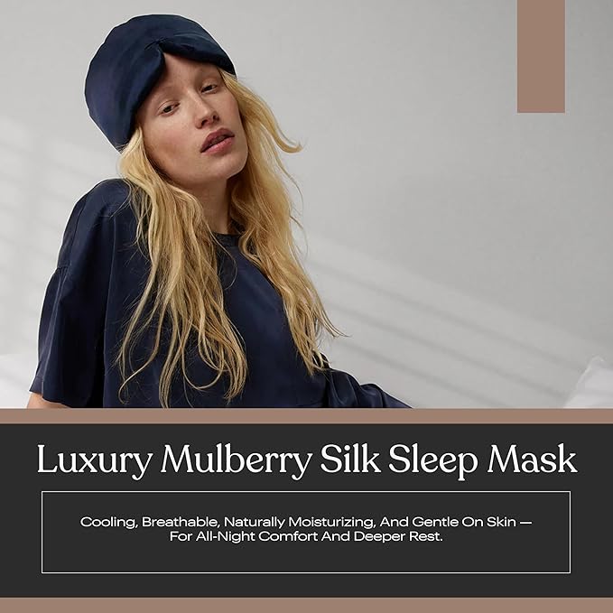 Lunya Sleep Mask with Box - Washable Silk Sleeping Mask and Headband for Beauty Routines - Thermoregulating Comfort for Restful Nights - Silk Eye Mask for Women - Large - Deep Blue