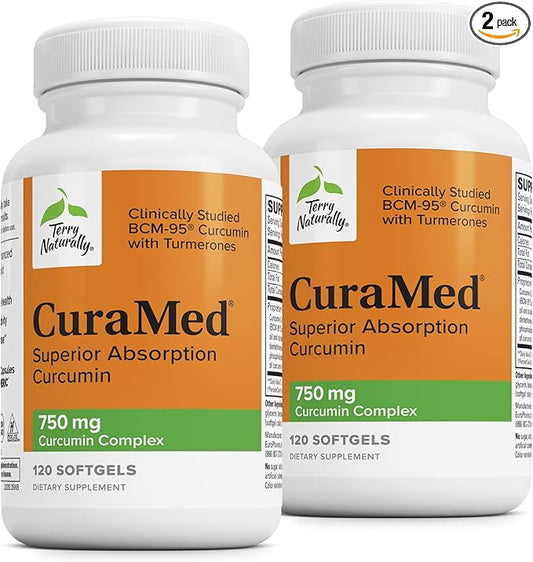 Terry Naturally CuraMed 750 mg - Antioxidant Supplement for Brain & Heart Health - Supplement with High-Potency Curcumin Complex - Kidney, Liver & Immune Health Support - 120 Softgels (Pack of 2)