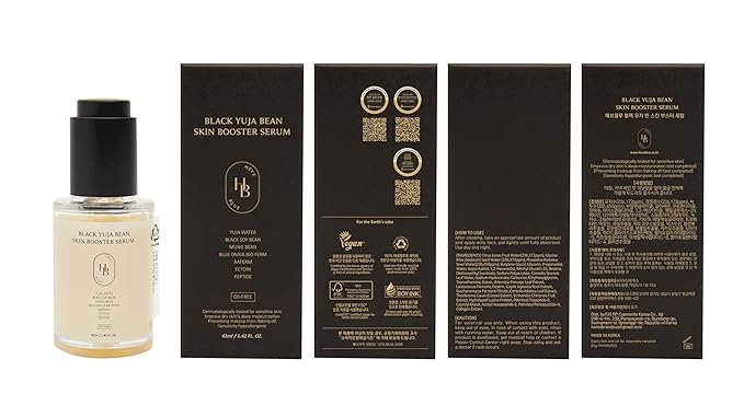 HEVEBLUE Black Yuja Bean Skin Booster Serum - Moisturizing, Sensitive Skin, Korean Skincare, Hypoallergenic, Deep Hydration, Vegan, Oil-free, Makeup Adherence, Inner Dryness, K-Beauty