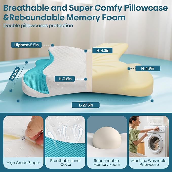 Cervical Pillow for Neck & Shoulder Pain Relief Sleeping - Ergonomic Contour Pillows - Memory Foam Pillow for Side, Back & Stomach Sleepers