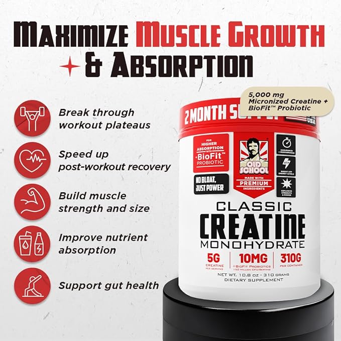 Old School Labs Classic BioFit™ Micronized Creatine Monohydrate ∣ Post-Recovery Powder for Strength & Performance ∣ Max Absorption ∣ Men & Women ∣ 60 Servings