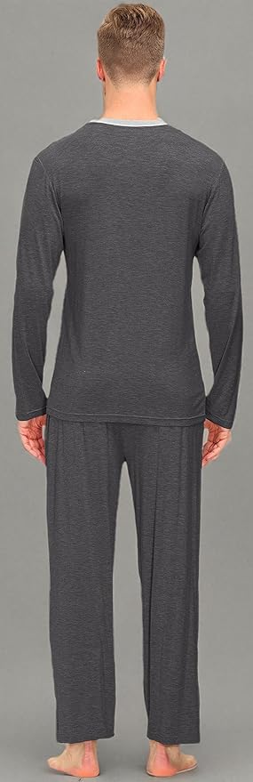 JINSHI Men's Pajama Sets Sleepwear Nightwear Lightweight Quick Dry Soft 2 Piece Long Sleeve Mens Loungewear Sets with Pocket