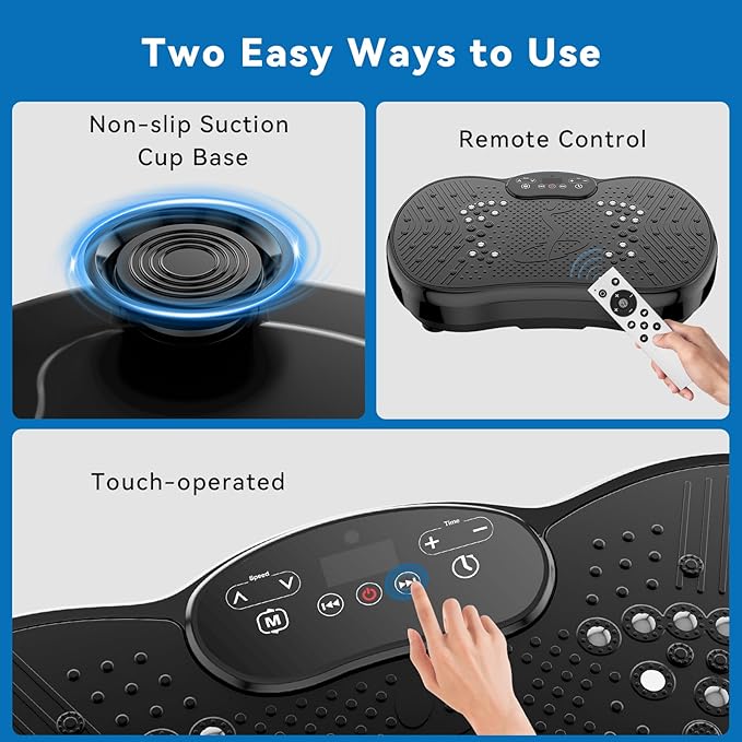 Vibration Plate Exercise Machine for Home & Office - Whole Body Vibration Platform Plate w/ Resistance Bands, Ultra Quiet Exercise Equipment for Weight Loss, Toning (Black)