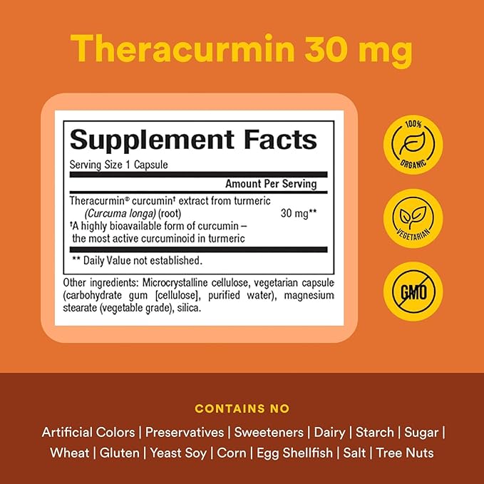 Natural Factors CurcuminRich Theracurmin, 30 mg, Formulated for Superior Absorption, 60 Vegetarian Capsules