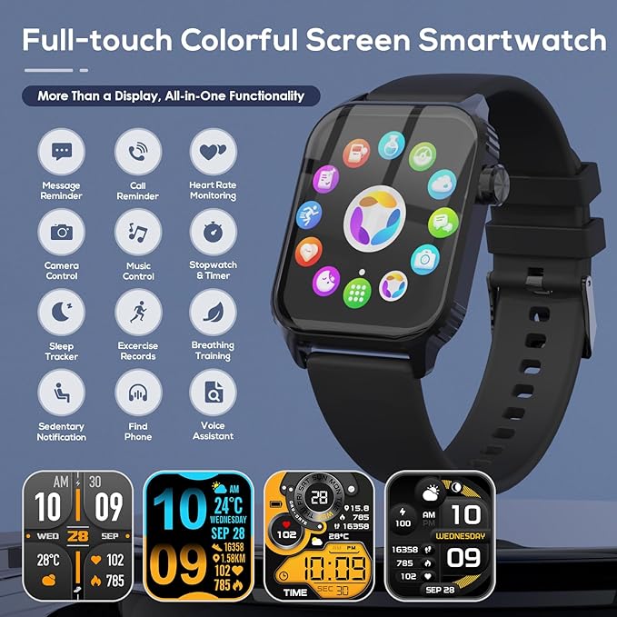Smart Watches for Women Men, 1.83" HD Smartwatch with 120 Sports Modes, IP67 Waterproof, Bluetooth Call and Music Control;Heart Rate and Sleep Monitor (Black)