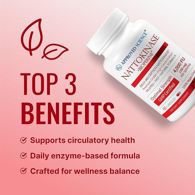 Approved Science Nattokinase - 4,000 FU - 200 mg - Free of Vitamin K2 - Contains BioPerine - One Month Supply - Vegan, Non-GMO - 360 Capsules