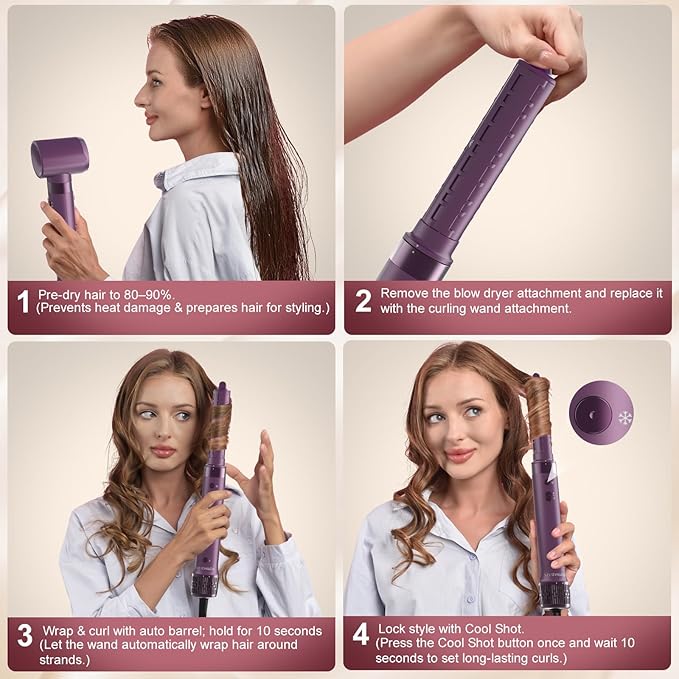 StyleVibe 6-in-1 Multi-Styler, Blow Dryer Brush & Thermal Brush with Auto Wrap Curl L/R, Fast Drying, Smooth Blowouts, Root-Lift Volume, No Heat Damage Frizz-Free Air Styler with Travel Bag