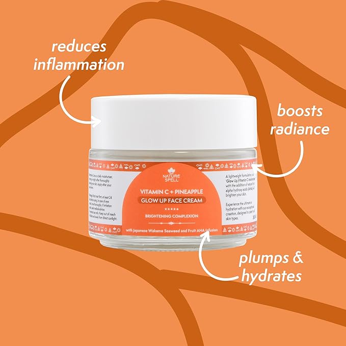 Nature Spell Vitamin C Face Cream Moisturiser 100 ml – Brightening Face Cream – Infused with Japanese Wakame Seaweed– Targets Dark Spots – Suitable for All Skin Types – 100% Vegan – Made in the UK