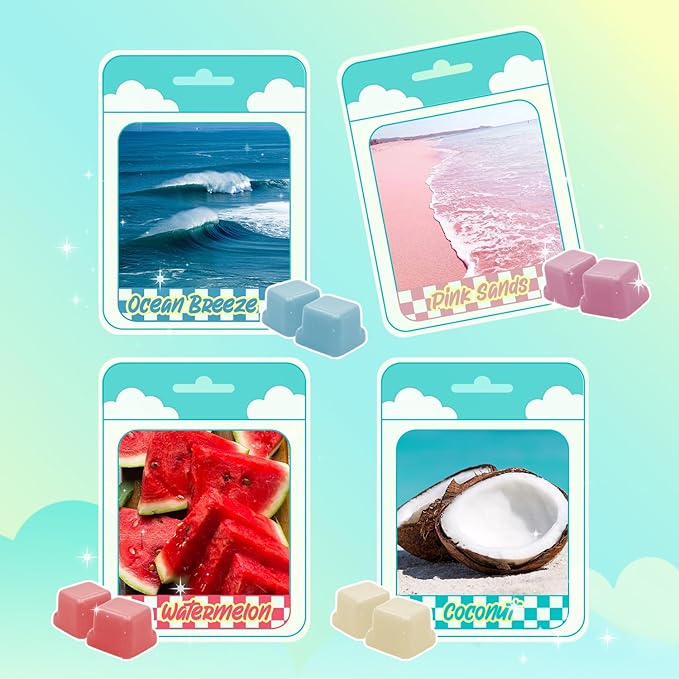 Summer Scented wax Melts, Soy Wax Tarts for Warmer, Scented Candles Gift Set -Sea Breeze, Coconut, Pina Colada, Pink Beach, Pineapple, Watermelon, Vanilla Ice Cream, and Fresh Cotton, 8Pack