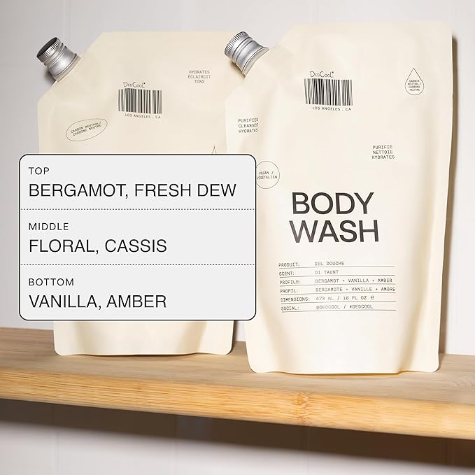 DedCool Body Wash Refill Taunt | Nourishing Vegan Cleanser with Shea Butter & Snow Mushroom | Non-Toxic, Carbon-Neutral Hydrating Formula | Bergamot, Fresh Dew, Cassis & Amber | 16 oz