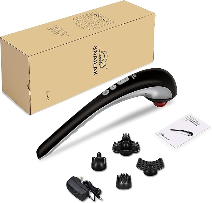 Snailax Cordless Handheld Back Massager - Rechargeable Percussion Massage with Heat, Deep Tissue Massager for Whole Body