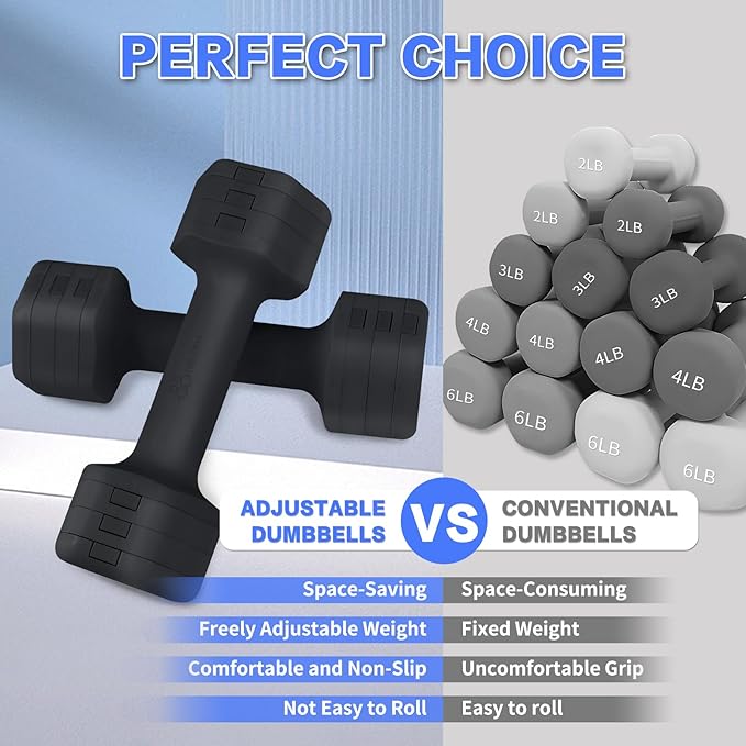 Adjustable Dumbbells Set- 2 lb 3lb 4lb 5lb Free Weights Set for Home Gym Equipment Workouts Strength Training for Women, Men