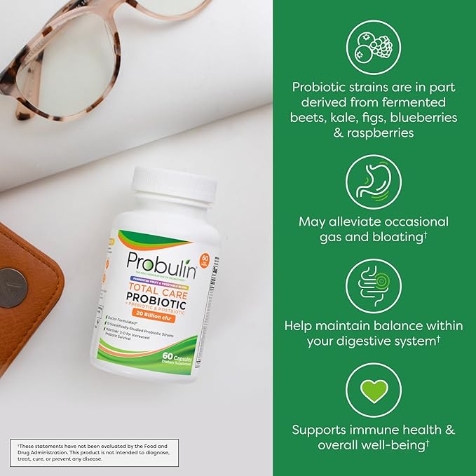 Probulin Total Care Pre + Pro + Postbiotic, 20 Billion CFU, 60 Vegan Capsules (Pack of 2)