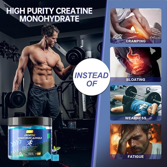 Creatine Monohydrate Gummies for Men & Women, Creatine Gummies for Muscle Strength & Builder, Energy Boost, Advanced Formula L-Taurine + Vitamin B12, Pre-Workout Supplement, Sugar Free, Vegan 120 Ct