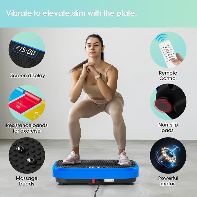 SoftGym Vibration Plate Exercise Machine for Lymphatic Drainage,Power Vibrate Stand Shake Board 450 Lbs Capacity Whole Body Workout Waver with Fitness Resistance Bands Weight Loss Gifts for Women Men