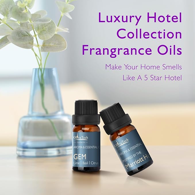 Plug in Waterless Diffuser, OliveTech Cold Air Scent Diffuser, Hotel Collection Aromatherapy Fragrance Diffuser for Home & Office, Includes 2x10ml Essential Oils