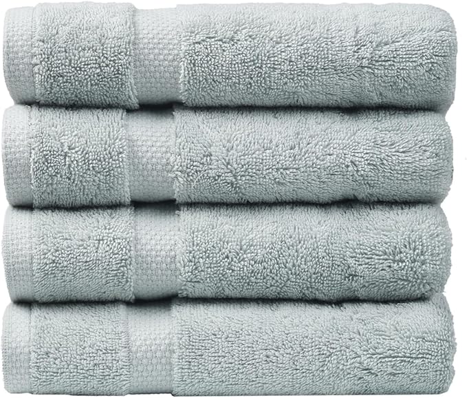 SOFE H&L | Olea Luxury Turkish Cotton Hand Towels Set of 4 Light Blue | Premium, Soft, Durable, Absorbent | Hotel Quality Plush Towels and Thick Towel Sets