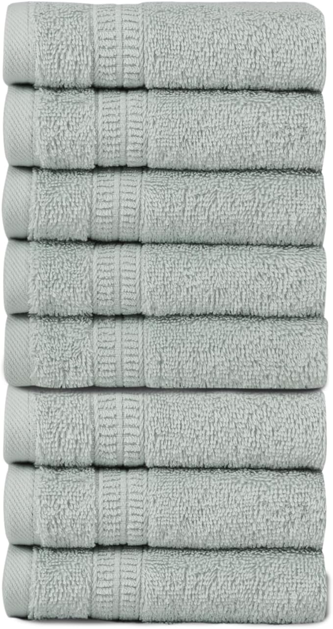 HOMELOVER 8 Pack Washcloths - 100% Organic Cotton, 500 GSM, Hotel & Spa Quality, Soft, Quick Dry, Highly Absorbent Towels for Face & Hand Wash, Shower, Gym & Bathroom Essentials (Tea Green)