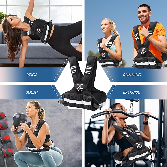 FUFF Weighted Vest Woman 4–10/11–20/20–32 Lb Unisex With 6 Weight Bags, Reflective Adjustable Weighted Vest For Walking, Exercise And Strength Training