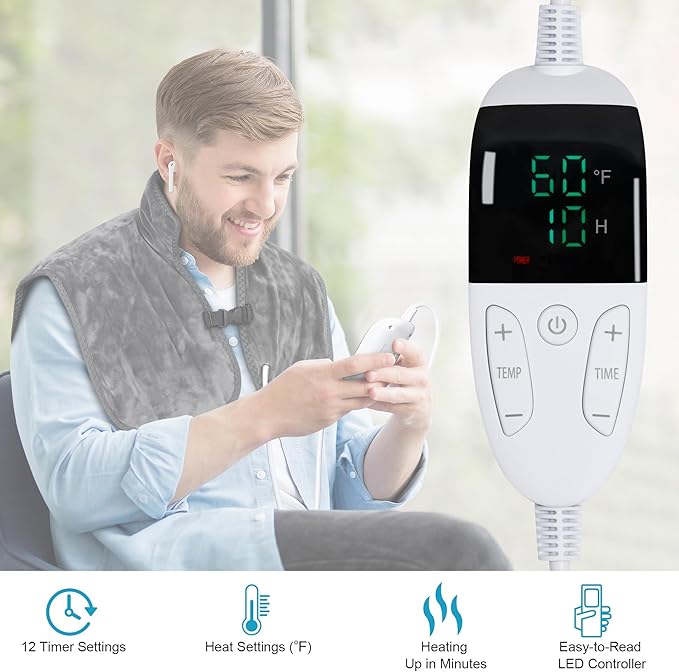 H&B Infrared Heating Pad for Back and Shoulder, Heating Pad for Pain Relief, Natural Jade and Tourmaline Stones, Smart Controller with Memory Function, Temp Adjustable, Auto Shut Off