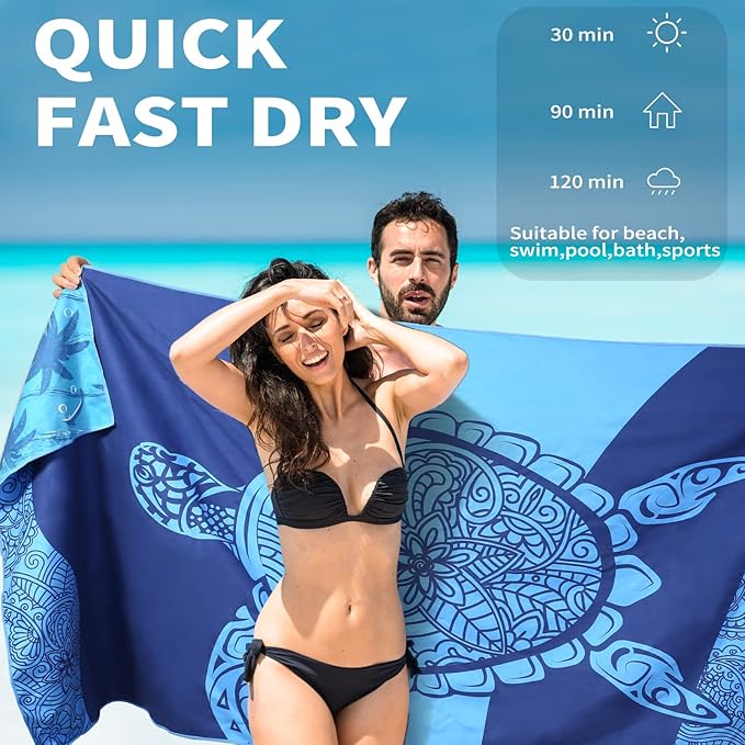6 Pack Lightweight Thin Beach Towel Oversized 71"x32" Big Extra Large Microfiber Sand Free Towels for Adult Quick Dry Travel Camping Beach Accessories Gift Turtles Tie Dye Coconut Tree Mandala Stripe