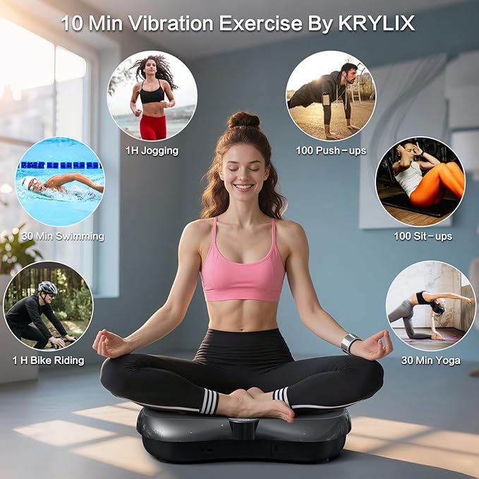 KRYLIX Vibration Plate Machine Exercise Platform for Whole Body Vibration Workout Weight Loss Lymphatic Drainage Fitness Platform Exercise Machine Vibrating Platform for Women Men