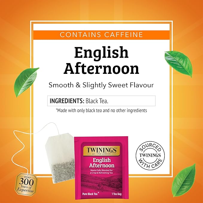 Twinings English Afternoon Black Tea Individually Wrapped Bags, 20 Count (Pack of 6), Smooth & Slightly Sweet, Caffeinated, Enjoy Hot or Iced, 120 Teabags