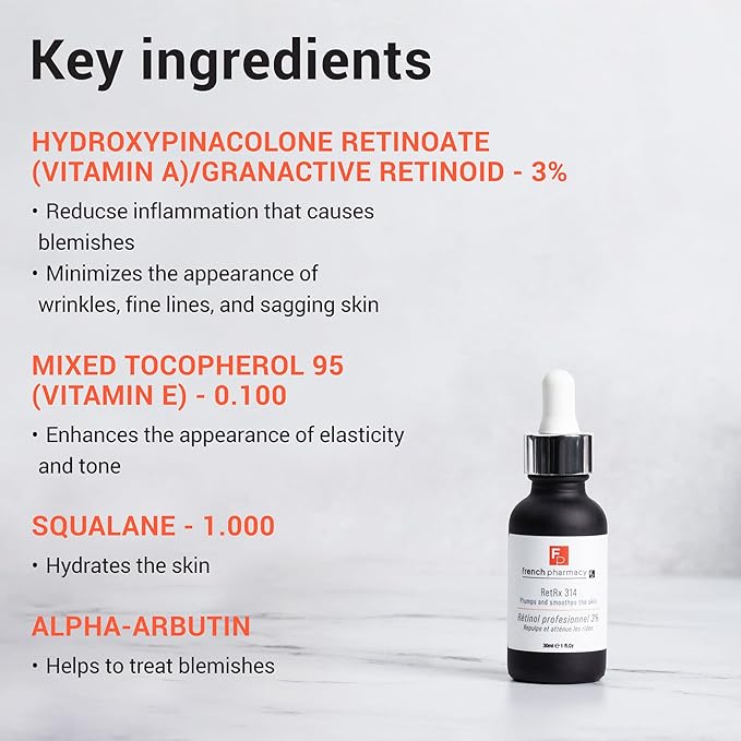 French Pharmacy RetRx 314 Professional Facial Retinol Serum - Skin Renewing - Anti-Aging - Increase Elasticity, Plumpness & Brightness - For All Skin Types - 1oz
