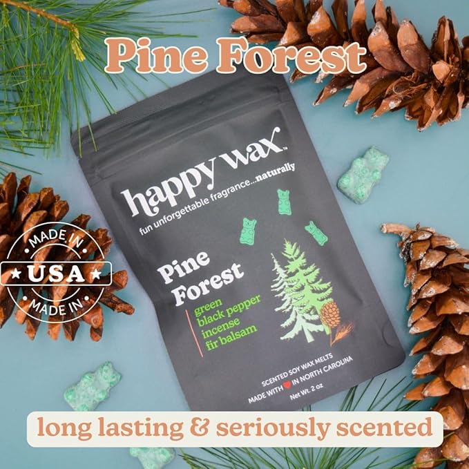 Happy Wax Winter Outdoors Mix Scented Natural, Non Toxic Soy Wax Melts; 6 Total Oz. of Holiday Scented Wax Melts, Collection Includes Winterberry, Evergreen Trees and Peppermint Bark