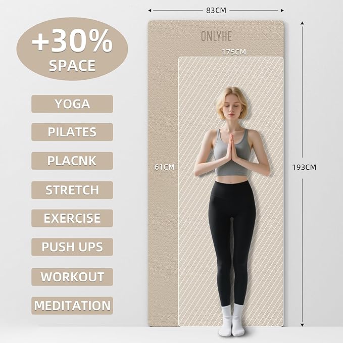Extra Long & Wide Yoga Mat for Tall Men & Women,76''x32.6''x7mm - High Density TPE Non-Slip Both Sides, Lightweight 1.1kg with Superior Cushioning for gymnastics, Pilates, Home, Workout