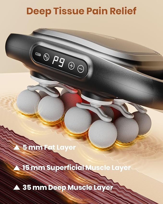 12-Head Massage Gun, Deep Tissue Back Massager with 9 Adjustable Intensities & 9 Modes, Electric Percussion Massager, Gun Tool for Back/Shoulders/Legs/Arms/Neck (12 Head)