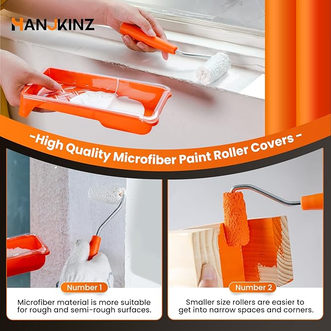 Paint Roller kit, 2 Inch 15 Pack Small Paint Roller Kit with Microfiber Paint Roller Covers, Paint Tray, Paint Tray Liner, Mini Paint Roller for Painting Corners