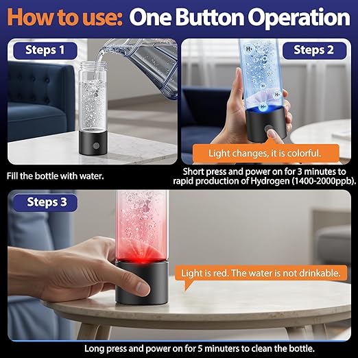 Hydrogen Water Bottle Generator, Portable Rechargeable aquahealth Hydrogen Water, Hydrogen Water Ionizer Machine, with SPE/PEM Technology, for Home Office Travel Fitness Drinking