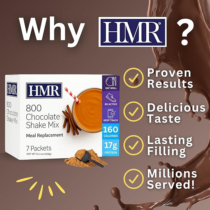 3-Pack HMR 800 Shake Meal Replacement Mix | Chocolate Shake Powder to Support Healthy Weight Loss | 17g of Protein | Easy to Make | Low Calorie Food | 21 Total Servings