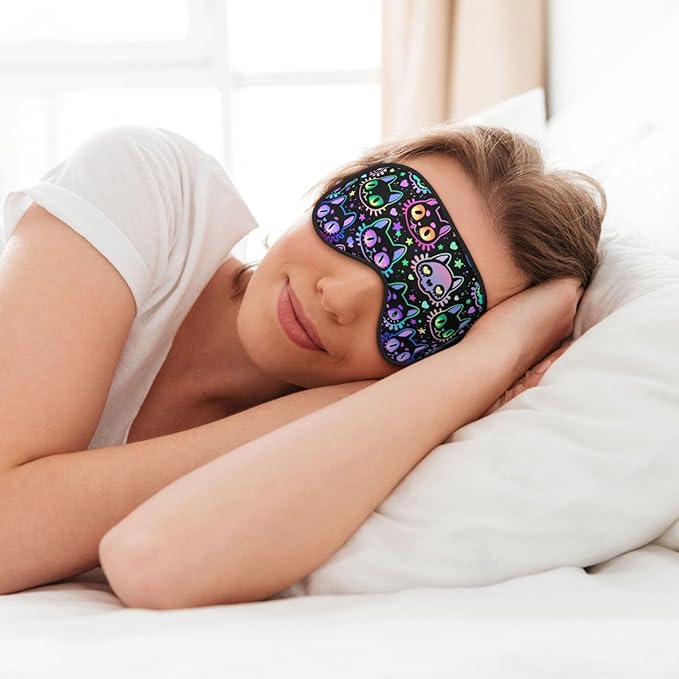 Sleep Eye Mask Cute Bright Neon Cat Sleep Mask for Women Men Comfortable Eye Mask with Adjustable Strap Soft Eye Cover Blindfold for Travel Yoga Nap Shift Work