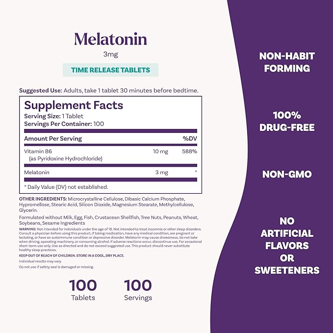 Natrol Melatonin Time Release, 3 mg, 100 Tablets