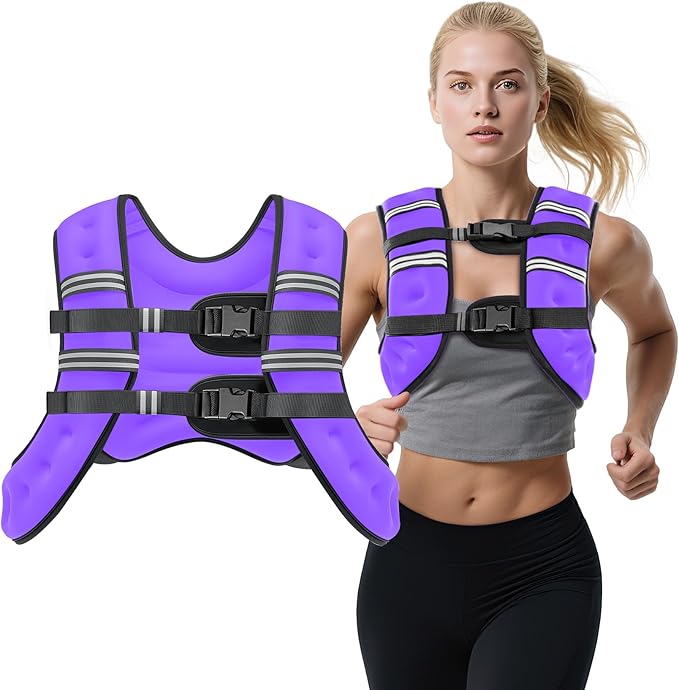 Weighted Vest, 12lb/16lb/20lb Weight Vest with Reflective Stripes for Men Women, Two Adjustment Straps for Workout, Strength Training, Running, Fitness, Muscle Building, Weight Loss