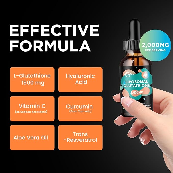 2 Pack Liposomal Glutathione Supplement - 2000mg Glutathione Liquid Drops with Vitamin C, Curcumin & Trans-Resveratrol - Powerful Antioxidant for Immune, Skin Health, Aging Defense & Liver Detox
