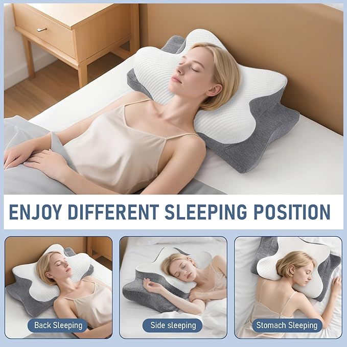 Cervical Pillow for Neck and Shoulder-Ergonomic Neck Support Pillows for Sleeping with Pain Relief,Contour Memory Foam Pillow for Side Sleepers, Back and Stomach Sleep