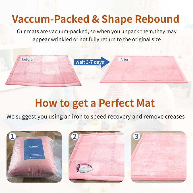 ACOMOPACK Baby Play Mat for Floor,1.3" Thick Memory Foam Area Rug for Living Room,Soft Velvet Crawling with Non-Slip Bottom for Kid,Toddler,79"×118" Tummy Time Nursery Rugs,Yoga(Pink)