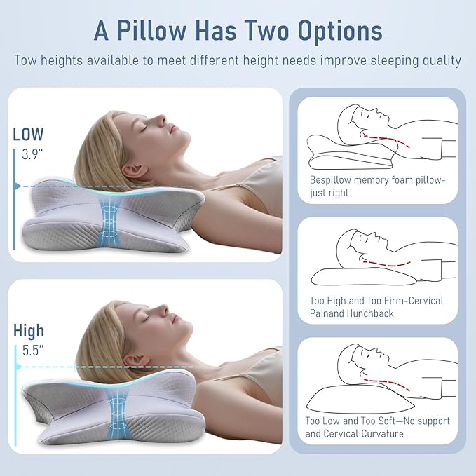 Cervical Pillow for Neck and Shoulder-Ergonomic Neck Support Pillows for Sleeping with Pain Relief,Contour Memory Foam Pillow for Side Sleepers, Back and Stomach Sleep